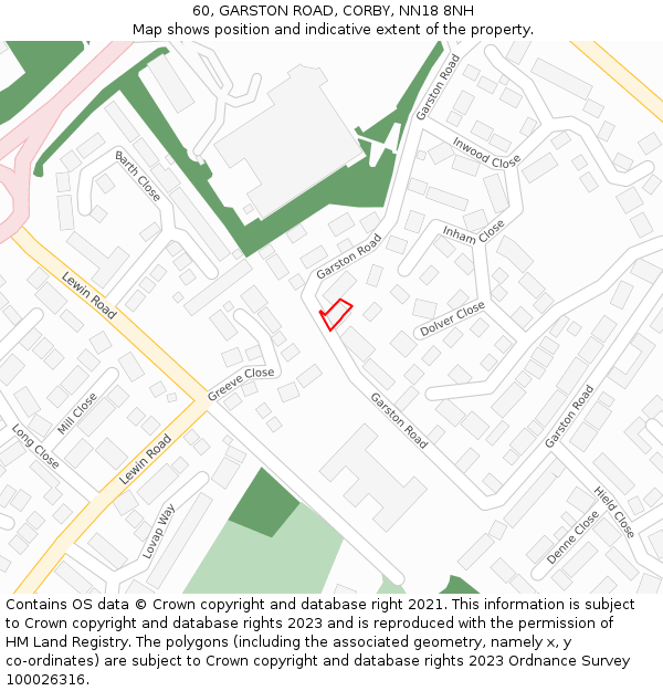 60, GARSTON ROAD, CORBY, NN18 8NH: Location map and indicative extent of plot
