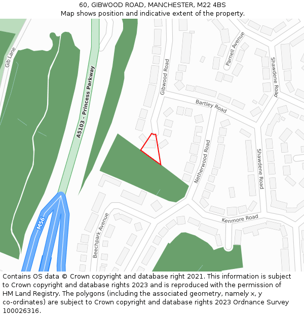 60, GIBWOOD ROAD, MANCHESTER, M22 4BS: Location map and indicative extent of plot