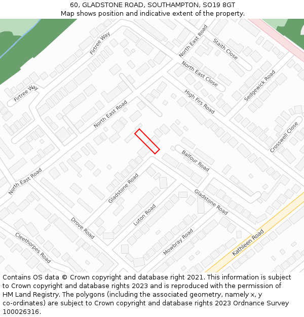 60, GLADSTONE ROAD, SOUTHAMPTON, SO19 8GT: Location map and indicative extent of plot