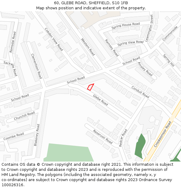 60, GLEBE ROAD, SHEFFIELD, S10 1FB: Location map and indicative extent of plot