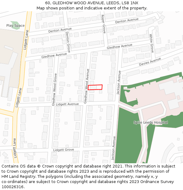 60, GLEDHOW WOOD AVENUE, LEEDS, LS8 1NX: Location map and indicative extent of plot