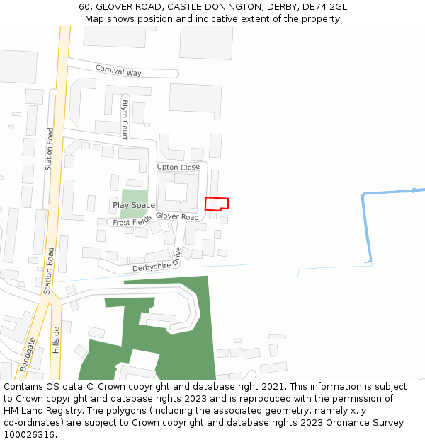 60, GLOVER ROAD, CASTLE DONINGTON, DERBY, DE74 2GL: Location map and indicative extent of plot