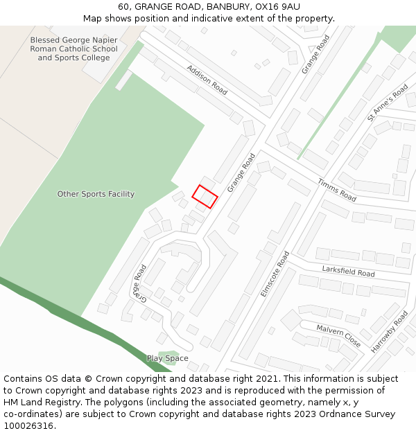 60, GRANGE ROAD, BANBURY, OX16 9AU: Location map and indicative extent of plot