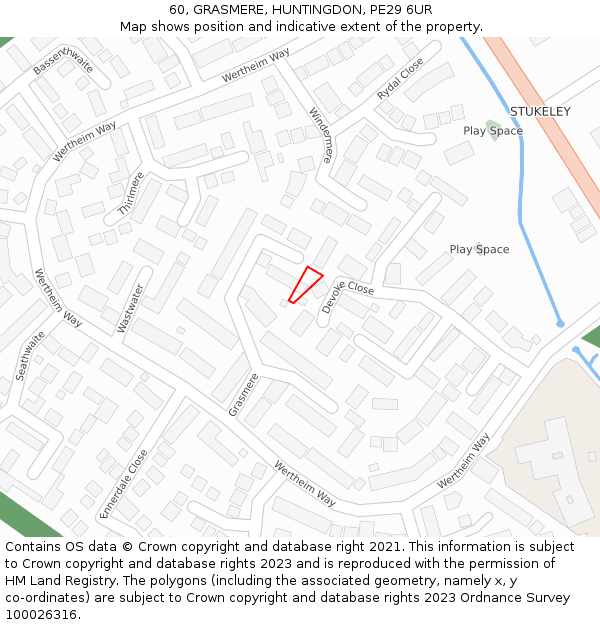 60, GRASMERE, HUNTINGDON, PE29 6UR: Location map and indicative extent of plot