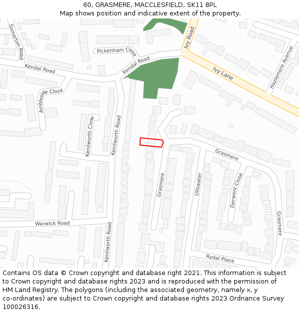 60, GRASMERE, MACCLESFIELD, SK11 8PL: Location map and indicative extent of plot