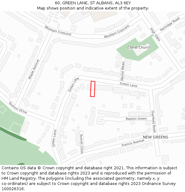 60, GREEN LANE, ST ALBANS, AL3 6EY: Location map and indicative extent of plot