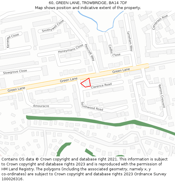 60, GREEN LANE, TROWBRIDGE, BA14 7DF: Location map and indicative extent of plot