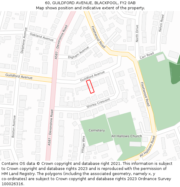 60, GUILDFORD AVENUE, BLACKPOOL, FY2 0AB: Location map and indicative extent of plot