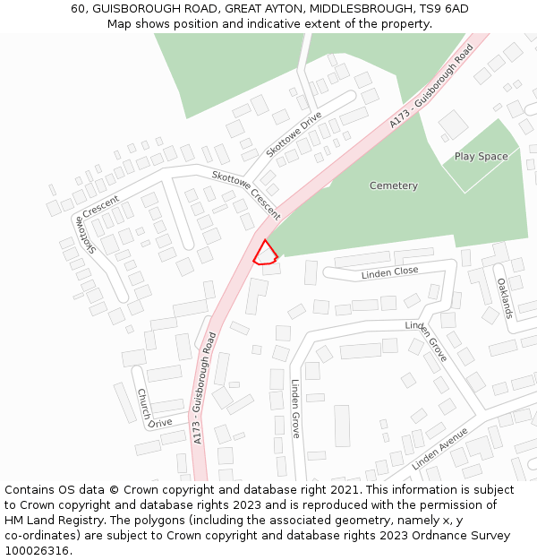 60, GUISBOROUGH ROAD, GREAT AYTON, MIDDLESBROUGH, TS9 6AD: Location map and indicative extent of plot