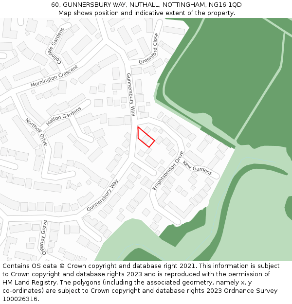 60, GUNNERSBURY WAY, NUTHALL, NOTTINGHAM, NG16 1QD: Location map and indicative extent of plot