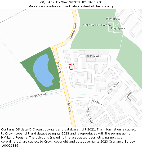 60, HACKNEY WAY, WESTBURY, BA13 2GF: Location map and indicative extent of plot