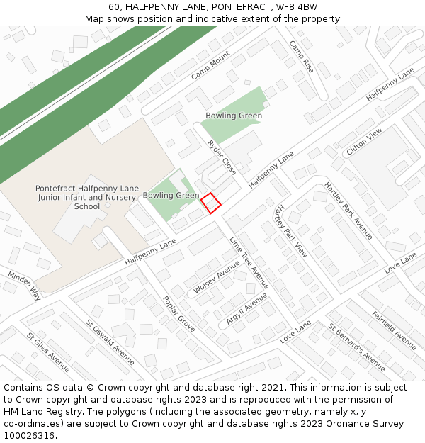 60, HALFPENNY LANE, PONTEFRACT, WF8 4BW: Location map and indicative extent of plot