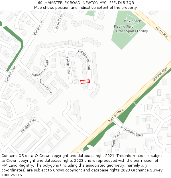 60, HAMSTERLEY ROAD, NEWTON AYCLIFFE, DL5 7QB: Location map and indicative extent of plot