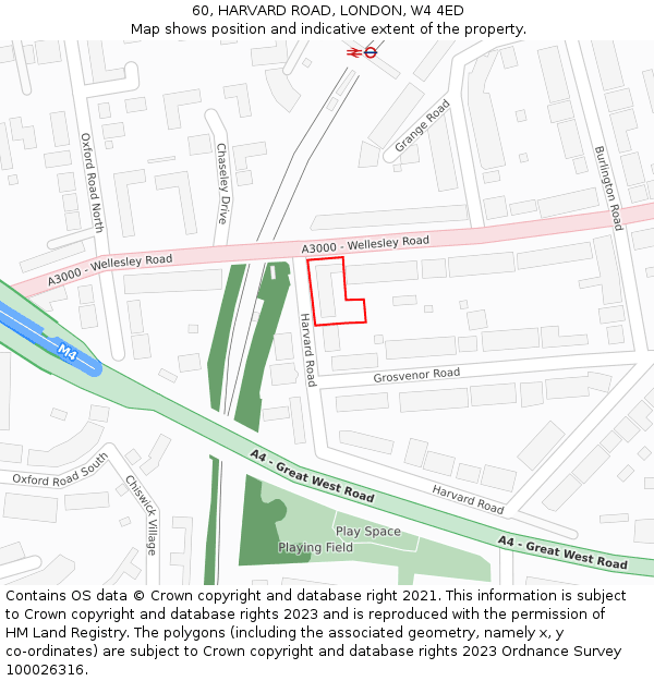 60, HARVARD ROAD, LONDON, W4 4ED: Location map and indicative extent of plot