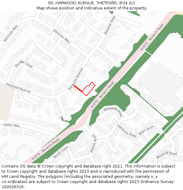 60, HARWOOD AVENUE, THETFORD, IP24 2LY: Location map and indicative extent of plot