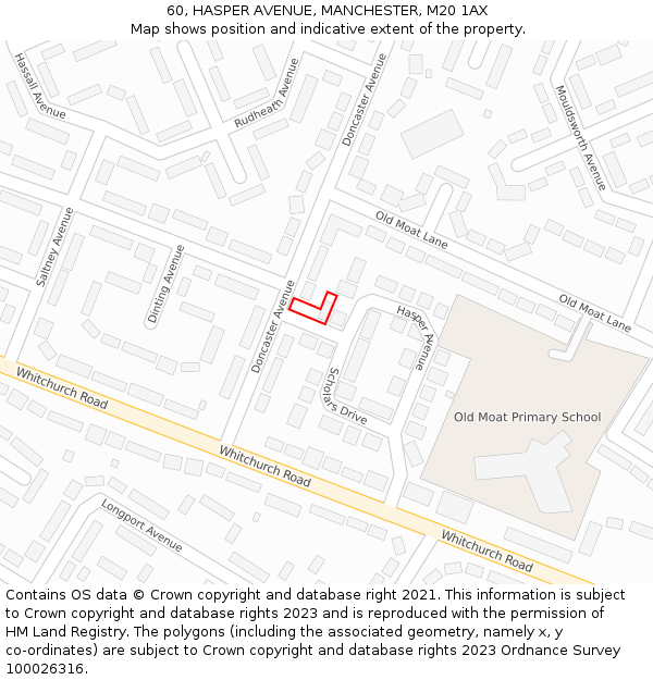 60, HASPER AVENUE, MANCHESTER, M20 1AX: Location map and indicative extent of plot