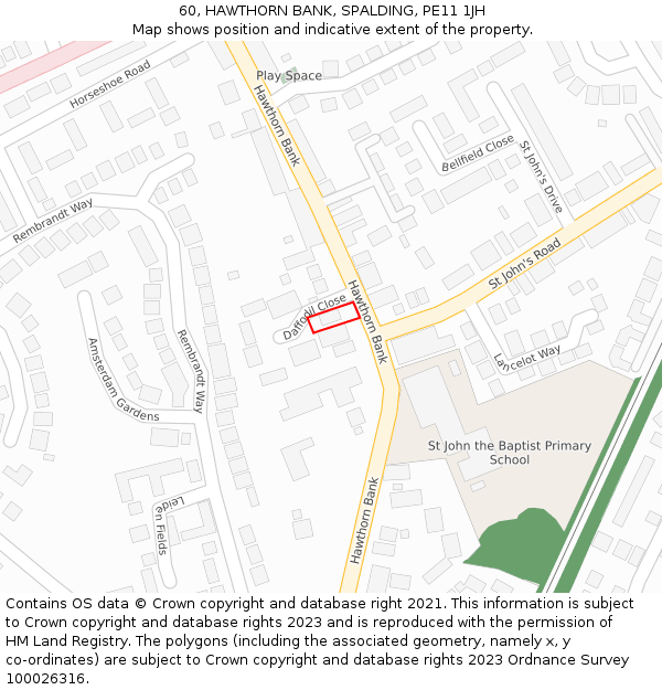 60, HAWTHORN BANK, SPALDING, PE11 1JH: Location map and indicative extent of plot