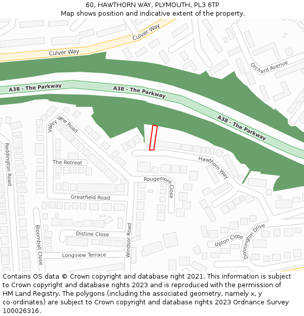 60, HAWTHORN WAY, PLYMOUTH, PL3 6TP: Location map and indicative extent of plot