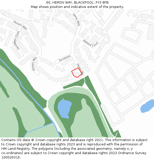 60, HERON WAY, BLACKPOOL, FY3 8FB: Location map and indicative extent of plot