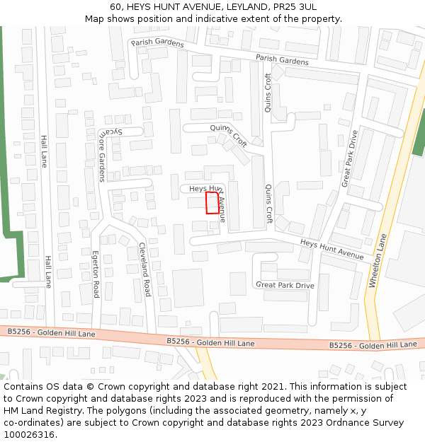 60, HEYS HUNT AVENUE, LEYLAND, PR25 3UL: Location map and indicative extent of plot