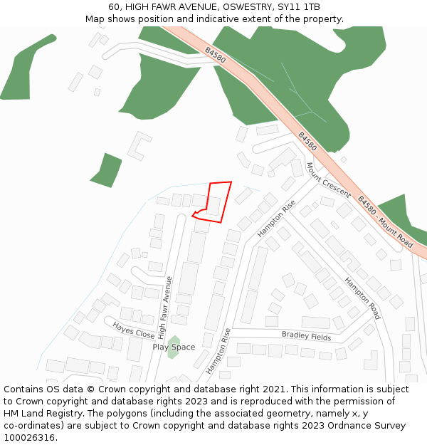 60, HIGH FAWR AVENUE, OSWESTRY, SY11 1TB: Location map and indicative extent of plot