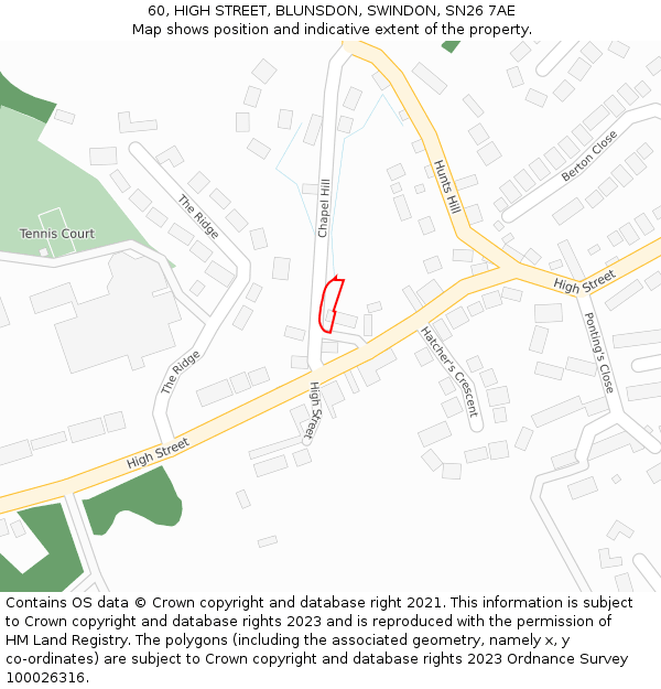 60, HIGH STREET, BLUNSDON, SWINDON, SN26 7AE: Location map and indicative extent of plot