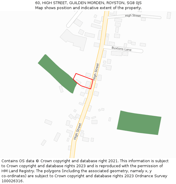 60, HIGH STREET, GUILDEN MORDEN, ROYSTON, SG8 0JS: Location map and indicative extent of plot