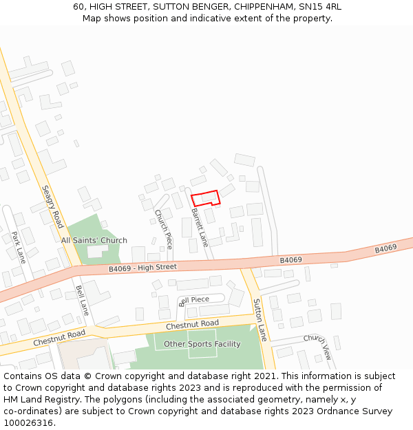 60, HIGH STREET, SUTTON BENGER, CHIPPENHAM, SN15 4RL: Location map and indicative extent of plot