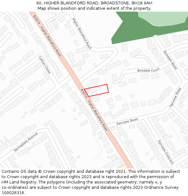 60, HIGHER BLANDFORD ROAD, BROADSTONE, BH18 9AH: Location map and indicative extent of plot