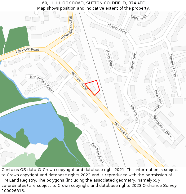 60, HILL HOOK ROAD, SUTTON COLDFIELD, B74 4EE: Location map and indicative extent of plot