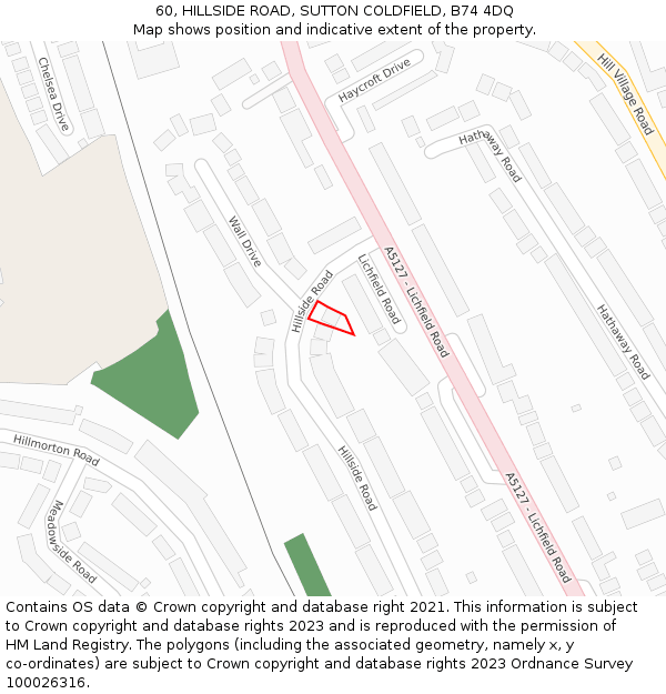 60, HILLSIDE ROAD, SUTTON COLDFIELD, B74 4DQ: Location map and indicative extent of plot