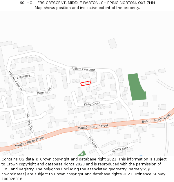 60, HOLLIERS CRESCENT, MIDDLE BARTON, CHIPPING NORTON, OX7 7HN: Location map and indicative extent of plot