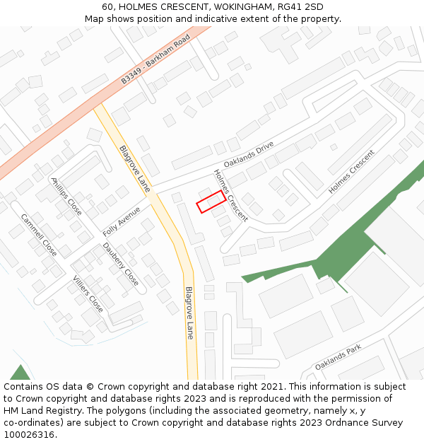 60, HOLMES CRESCENT, WOKINGHAM, RG41 2SD: Location map and indicative extent of plot