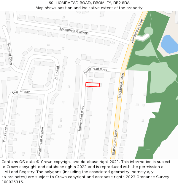 60, HOMEMEAD ROAD, BROMLEY, BR2 8BA: Location map and indicative extent of plot