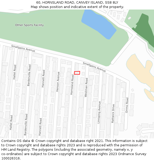 60, HORNSLAND ROAD, CANVEY ISLAND, SS8 8LY: Location map and indicative extent of plot