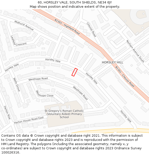 60, HORSLEY VALE, SOUTH SHIELDS, NE34 6JY: Location map and indicative extent of plot