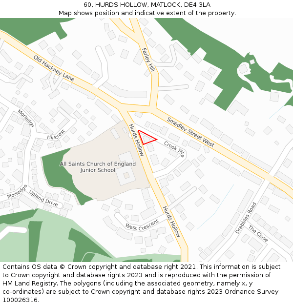 60, HURDS HOLLOW, MATLOCK, DE4 3LA: Location map and indicative extent of plot