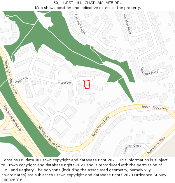 60, HURST HILL, CHATHAM, ME5 9BU: Location map and indicative extent of plot