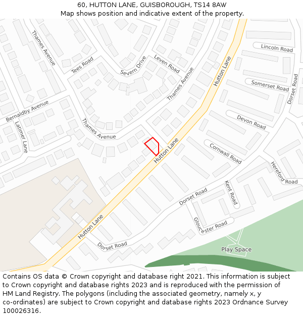 60, HUTTON LANE, GUISBOROUGH, TS14 8AW: Location map and indicative extent of plot