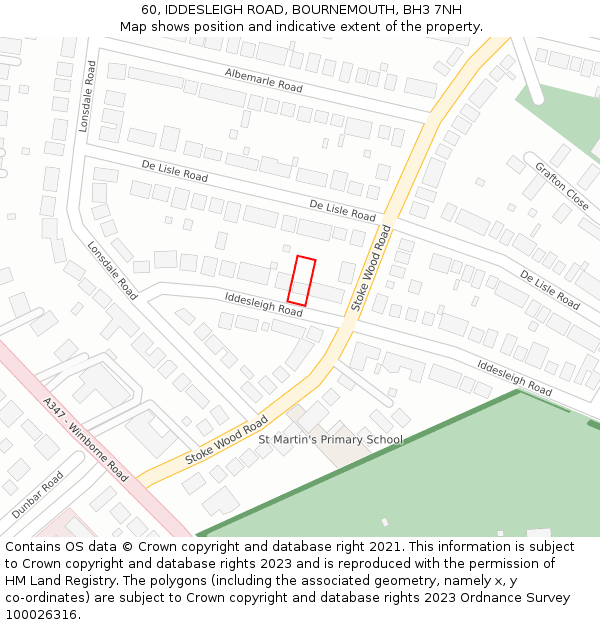 60, IDDESLEIGH ROAD, BOURNEMOUTH, BH3 7NH: Location map and indicative extent of plot