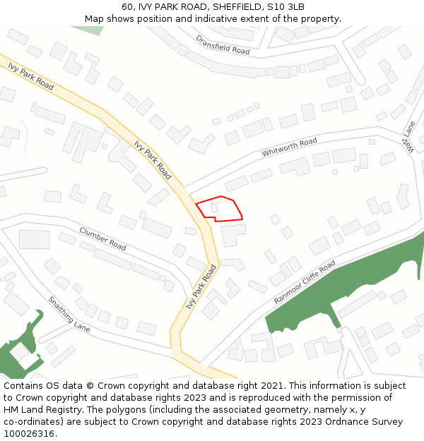 60, IVY PARK ROAD, SHEFFIELD, S10 3LB: Location map and indicative extent of plot