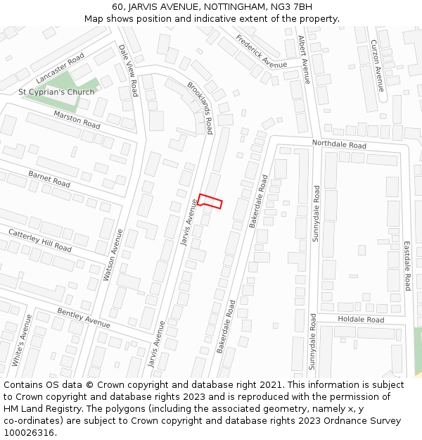 60, JARVIS AVENUE, NOTTINGHAM, NG3 7BH: Location map and indicative extent of plot