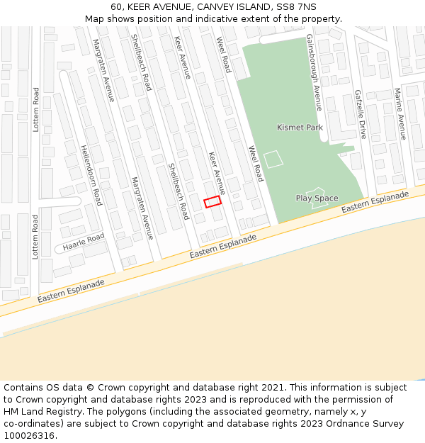 60, KEER AVENUE, CANVEY ISLAND, SS8 7NS: Location map and indicative extent of plot
