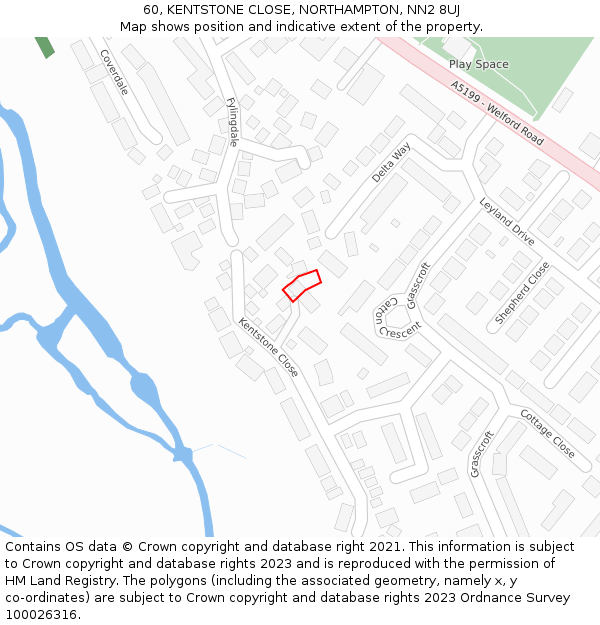 60, KENTSTONE CLOSE, NORTHAMPTON, NN2 8UJ: Location map and indicative extent of plot
