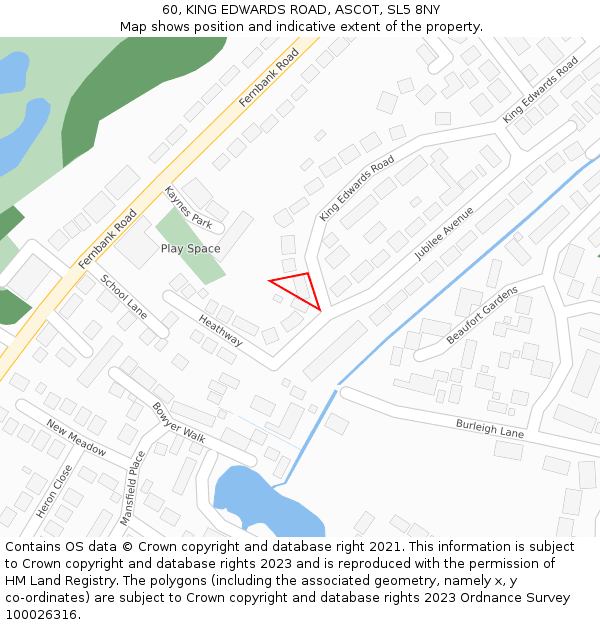 60, KING EDWARDS ROAD, ASCOT, SL5 8NY: Location map and indicative extent of plot