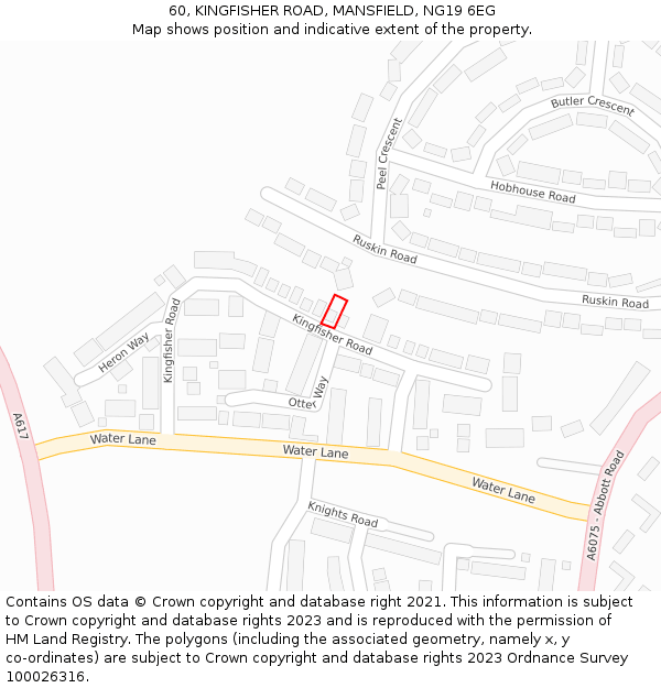 60, KINGFISHER ROAD, MANSFIELD, NG19 6EG: Location map and indicative extent of plot