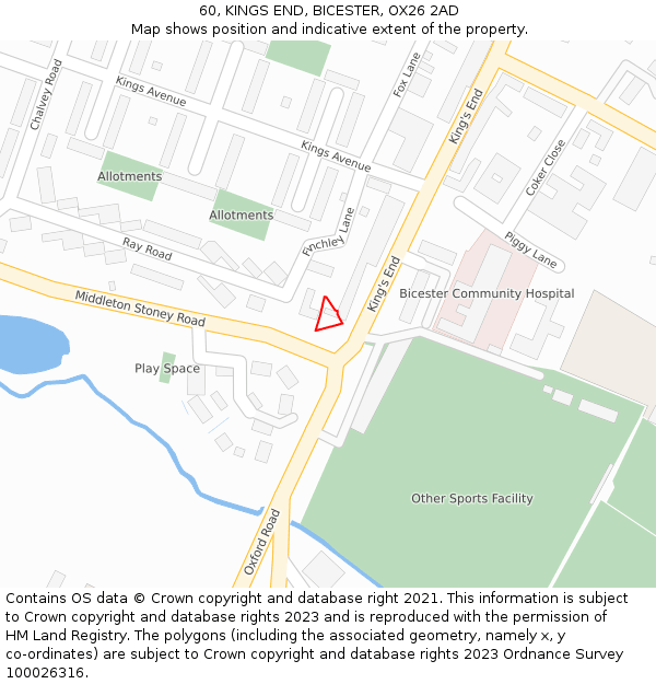 60, KINGS END, BICESTER, OX26 2AD: Location map and indicative extent of plot