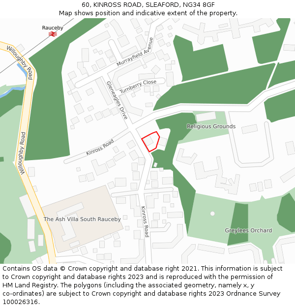 60, KINROSS ROAD, SLEAFORD, NG34 8GF: Location map and indicative extent of plot