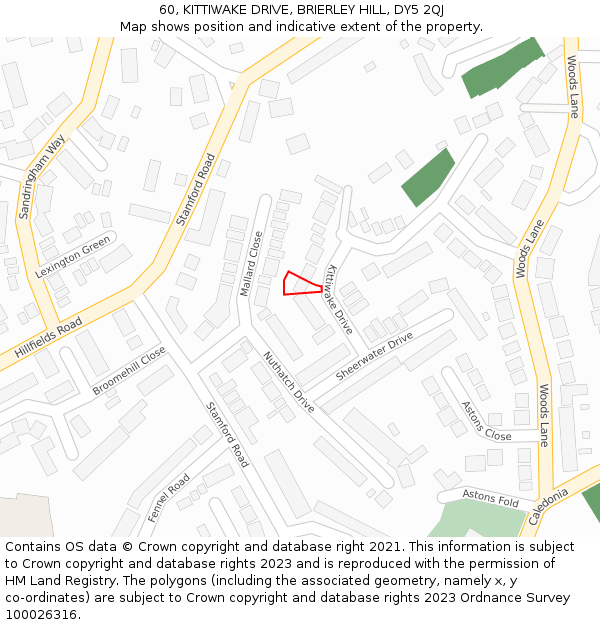 60, KITTIWAKE DRIVE, BRIERLEY HILL, DY5 2QJ: Location map and indicative extent of plot