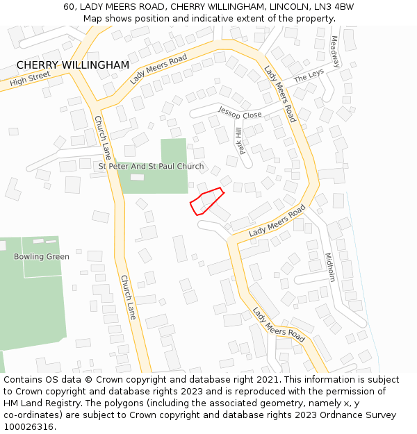 60, LADY MEERS ROAD, CHERRY WILLINGHAM, LINCOLN, LN3 4BW: Location map and indicative extent of plot
